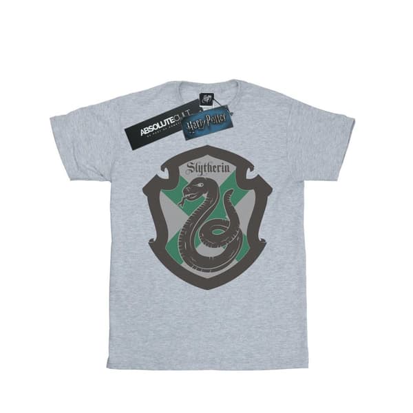 Harry Potter Girls Slytherin Crest Flat Cotton T-Shirt Sports Grey 9-11 Years