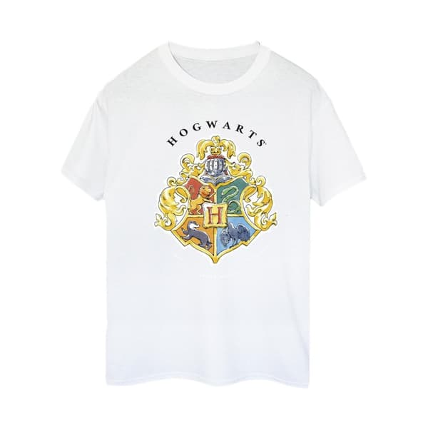Harry Potter Womens/Ladies Hogwarts School Emblem Cotton Boyfriend T-Shirt White 3XL