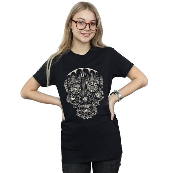 Disney Womens/Ladies Coco Skull Mono Pattern Cotton Boyfriend T-Shirt