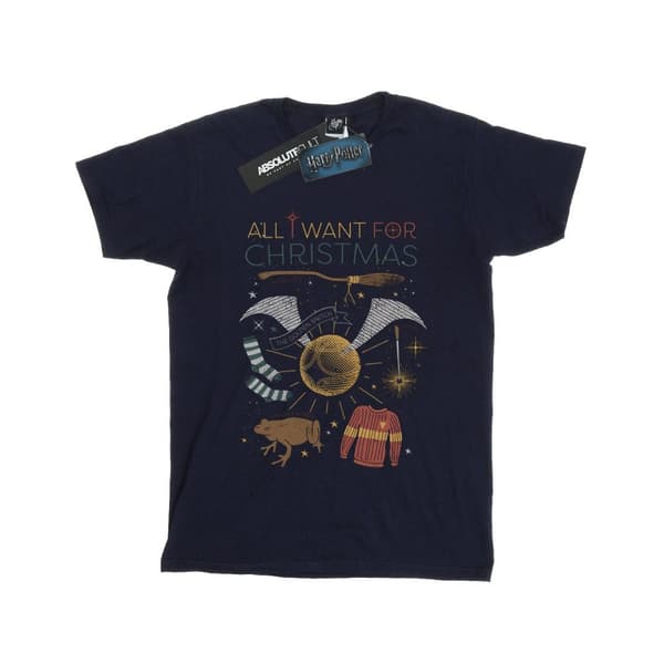 Harry Potter Womens/Ladies All I Want For Christmas Cotton Boyfriend T-Shirt Navy Blue S