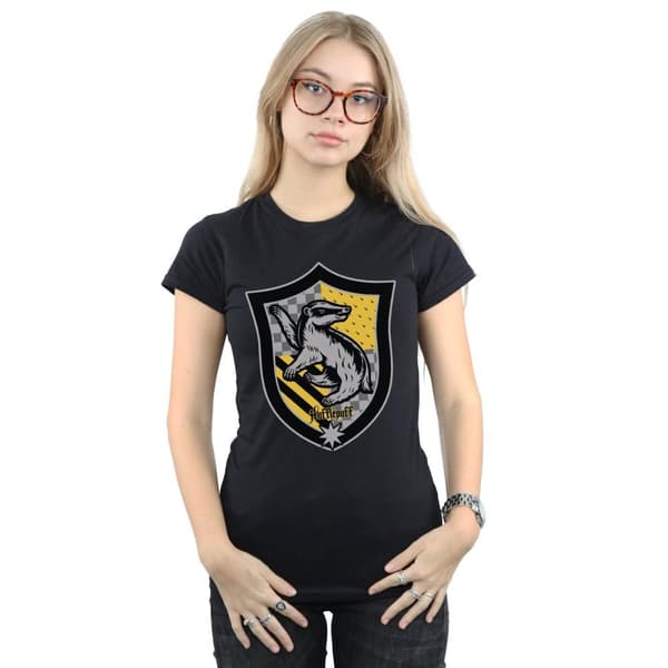 Harry Potter Dam/Häst Hufflepuff Crest Flat T-shirt i bomull