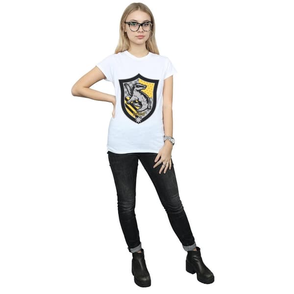 Harry Potter Dam/Häst Hufflepuff Crest Flat T-shirt i bomull