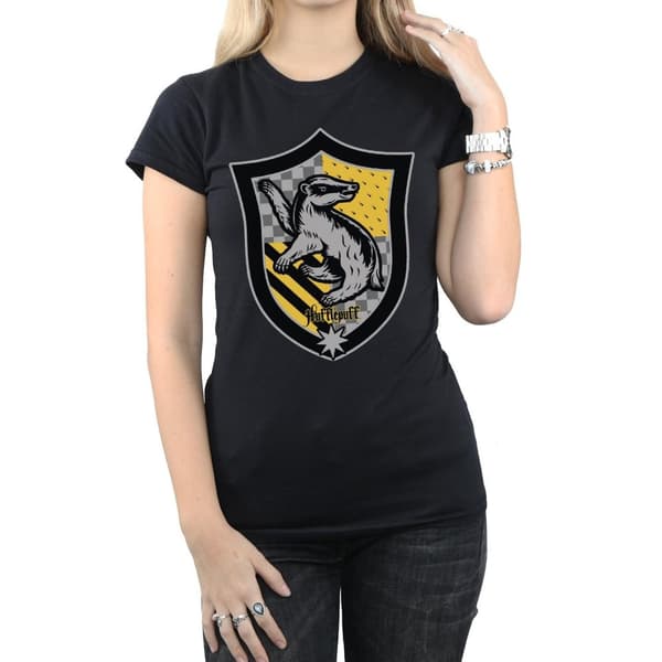 Harry Potter Dam/Häst Hufflepuff Crest Flat T-shirt i bomull