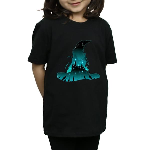 Harry Potter T-shirt i bomull med Hogwarts-silhuett för flickor