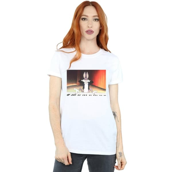Looney Tunes Womens/Ladies Bugs Bunny Playing Piano Cotton Boyfriend T-Shirt