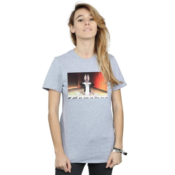 Looney Tunes Womens/Ladies Bugs Bunny Playing Piano Cotton Boyfriend T-Shirt