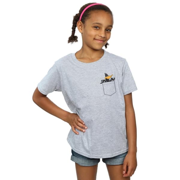 Looney Tunes Girls Daffy Duck Faux Pocket Cotton T-Shirt