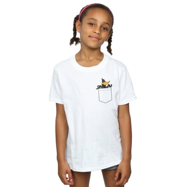 Looney Tunes Girls Daffy Duck Faux Pocket Cotton T-Shirt