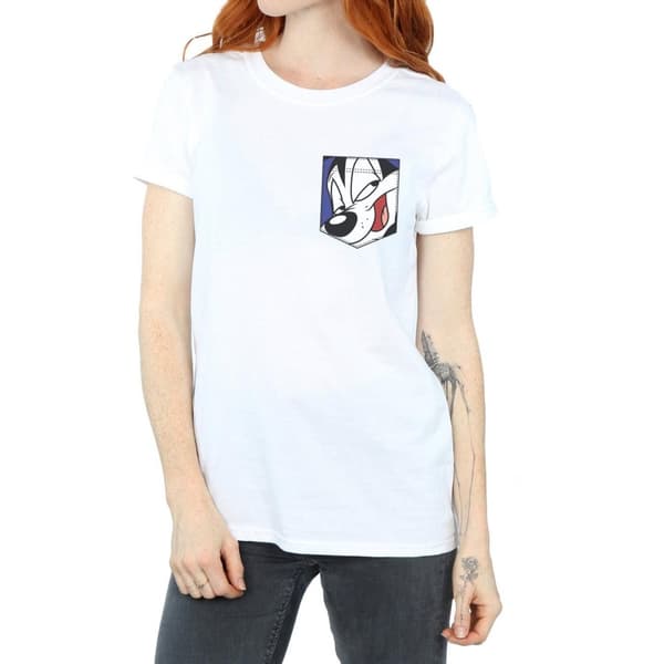 Looney Tunes Dam/Tjej Pepe Le Pew Face Faux Pocket Bomull Boyfriend T-shirt