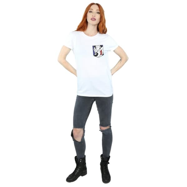 Looney Tunes Dam/Tjej Pepe Le Pew Face Faux Pocket Bomull Boyfriend T-shirt