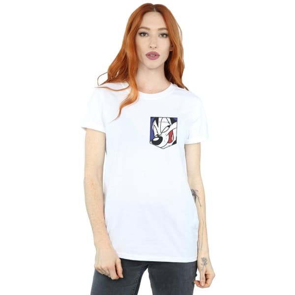 Looney Tunes Dam/Tjej Pepe Le Pew Face Faux Pocket Bomull Boyfriend T-shirt