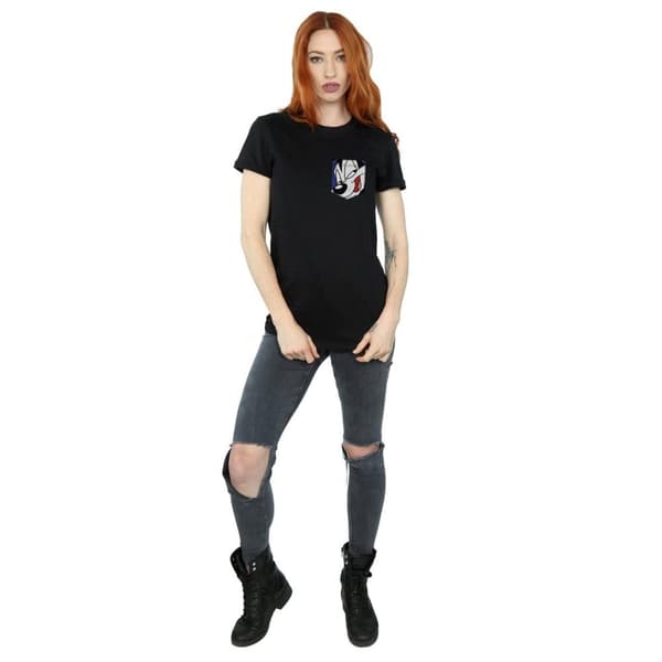 Looney Tunes Dam/Tjej Pepe Le Pew Face Faux Pocket Bomull Boyfriend T-shirt