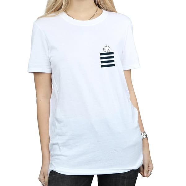 Looney Tunes Womens/Ladies Tweety Pie Striped Faux Pocket Cotton Boyfriend T-Shirt