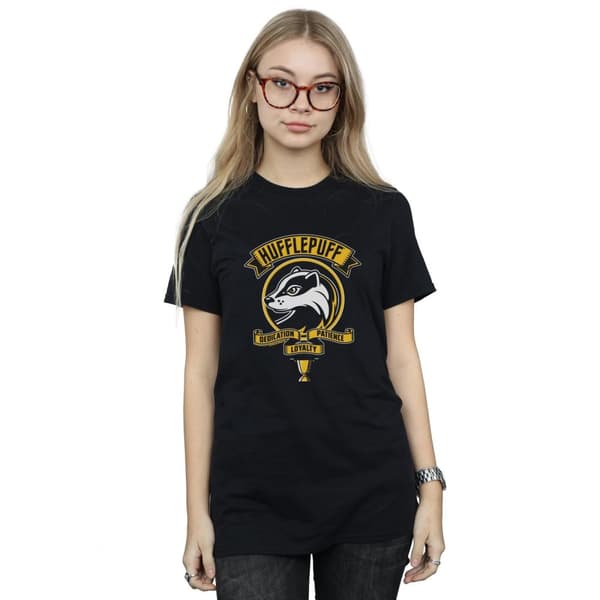 Harry Potter Dam/Häst Hufflepuff Toon Crest Boyfriend T-shirt i bomull