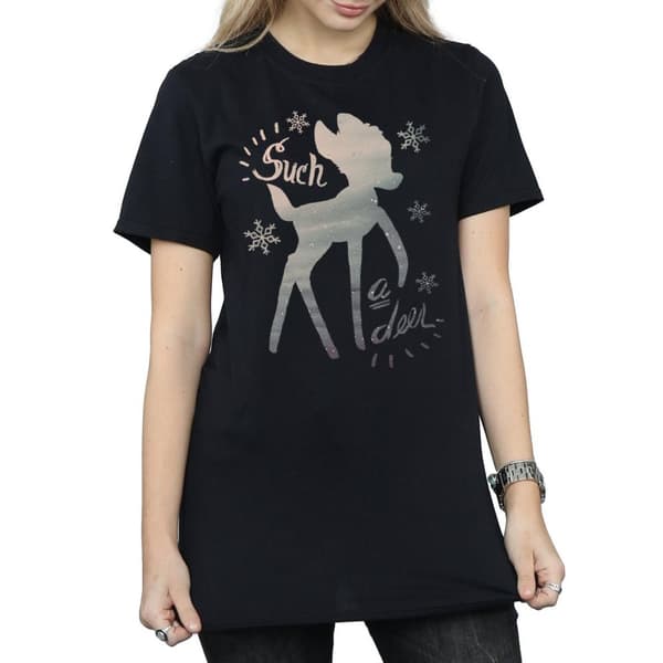 Disney Dam / Dam Bambi Vinter Hjort Bomull Boyfriend T-shirt