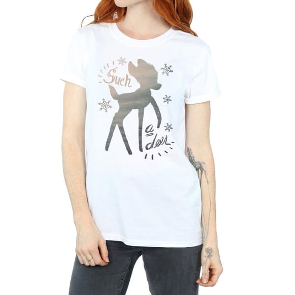 Disney Dam / Dam Bambi Vinter Hjort Bomull Boyfriend T-shirt
