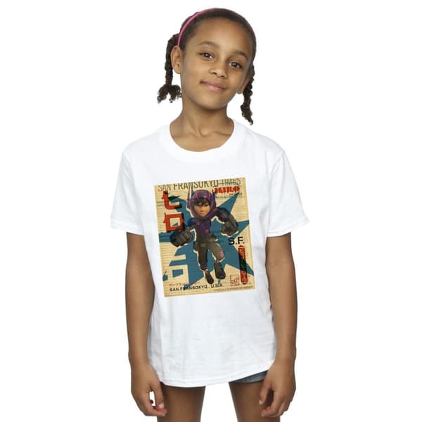 Disney T-shirt i bomull för flickor - Big Hero 6 Baymax Hiro Newspaper
