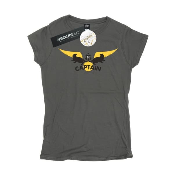 Harry Potter Womens/Ladies Hufflepuff Captain Cotton T-Shirt Charcoal L