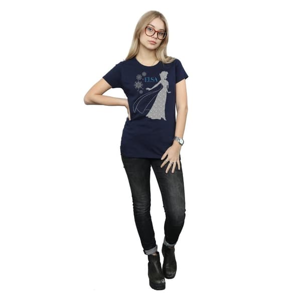 Disney Womens/Ladies Frozen Elsa Christmas Silhouette Cotton T-Shirt