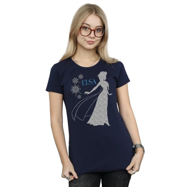 Disney Womens/Ladies Frozen Elsa Christmas Silhouette Cotton T-Shirt