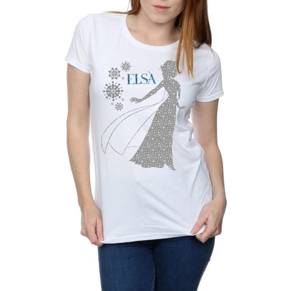 Disney Womens/Ladies Frozen Elsa Christmas Silhouette Cotton T-Shirt