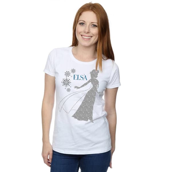 Disney Womens/Ladies Frozen Elsa Christmas Silhouette Cotton T-Shirt