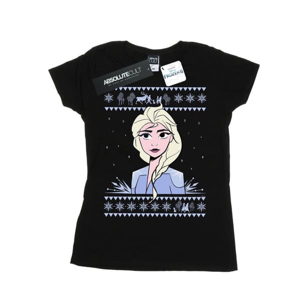 Disney Womens/Ladies Frozen 2 Elsa Christmas Cotton T-Shirt Black S
