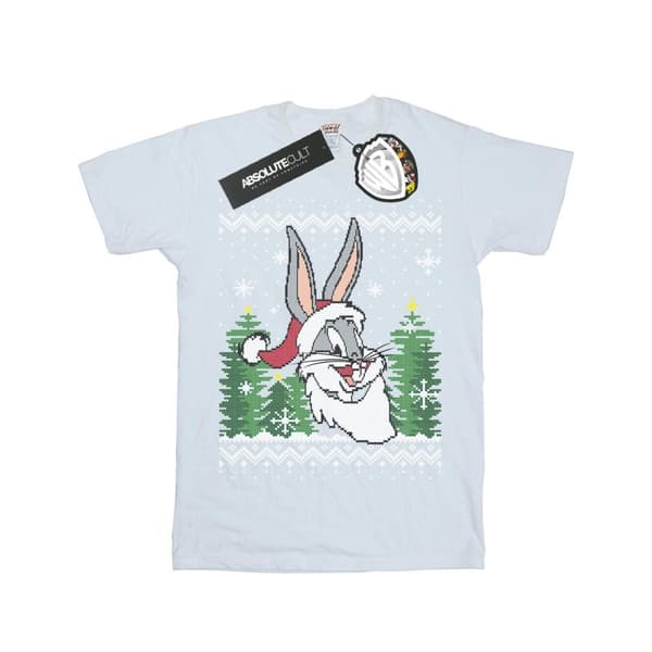 Looney Tunes Boys Bugs Bunny Christmas Fair Isle T-Shirt White 7-8 Years
