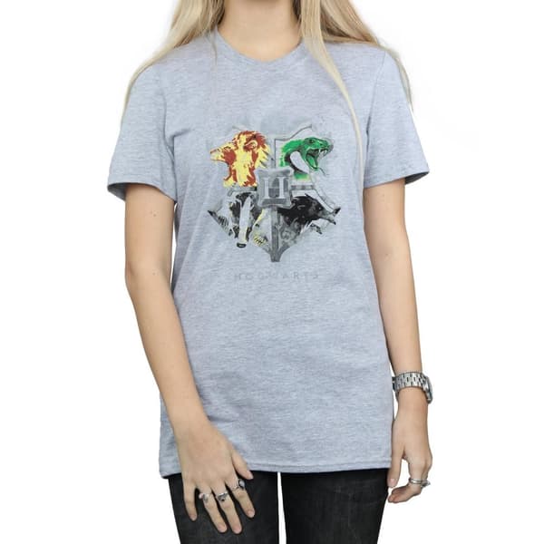 Harry Potter Womens/Ladies Hogwarts Painted Crest Cotton Boyfriend T-Shirt