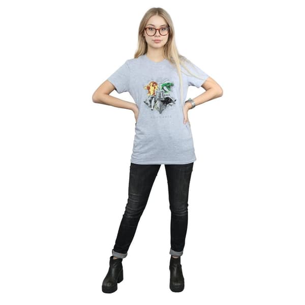 Harry Potter Womens/Ladies Hogwarts Painted Crest Cotton Boyfriend T-Shirt