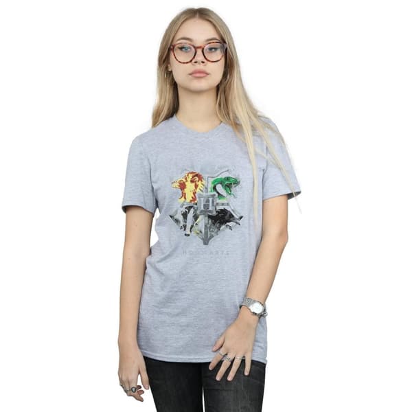 Harry Potter Womens/Ladies Hogwarts Painted Crest Cotton Boyfriend T-Shirt