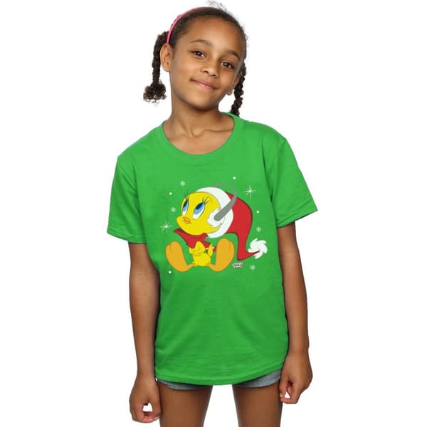 Looney Tunes Girls Christmas Tweety Cotton T-Shirt