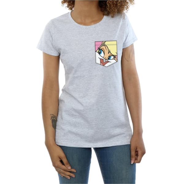 Looney Tunes Womens/Ladies Lola Bunny Face Faux Pocket Cotton T-Shirt
