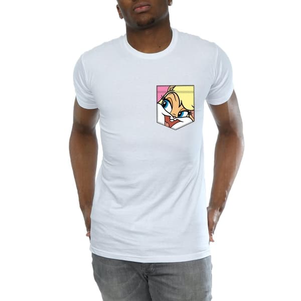 Looney Tunes Mens Lola Bunny Face Faux Pocket T-Shirt