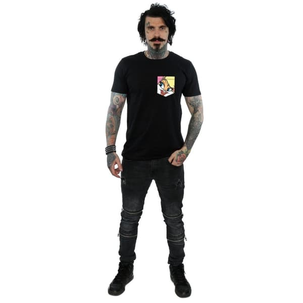 Looney Tunes Mens Lola Bunny Face Faux Pocket T-Shirt