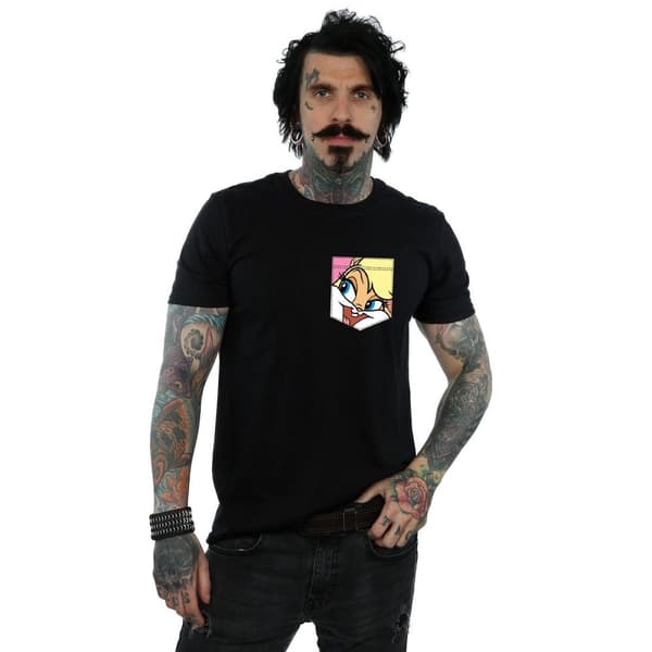 Looney Tunes Mens Lola Bunny Face Faux Pocket T-Shirt