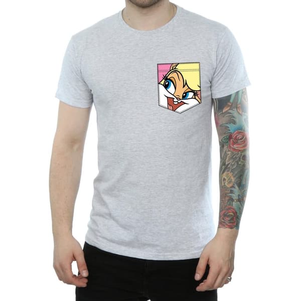 Looney Tunes Mens Lola Bunny Face Faux Pocket T-Shirt