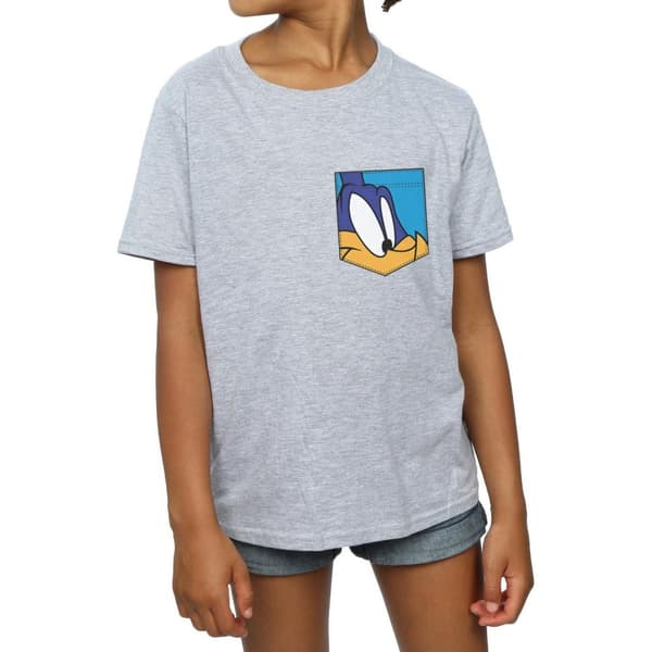 Looney Tunes T-shirt i bomull med Road Runner-ansikte och fuskficka för flickor