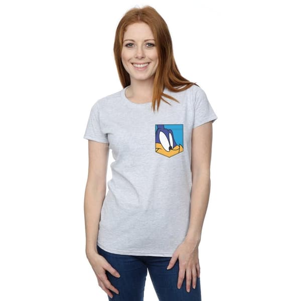 Looney Tunes Womens/Ladies Road Runner Face Faux Pocket Cotton T-Shirt