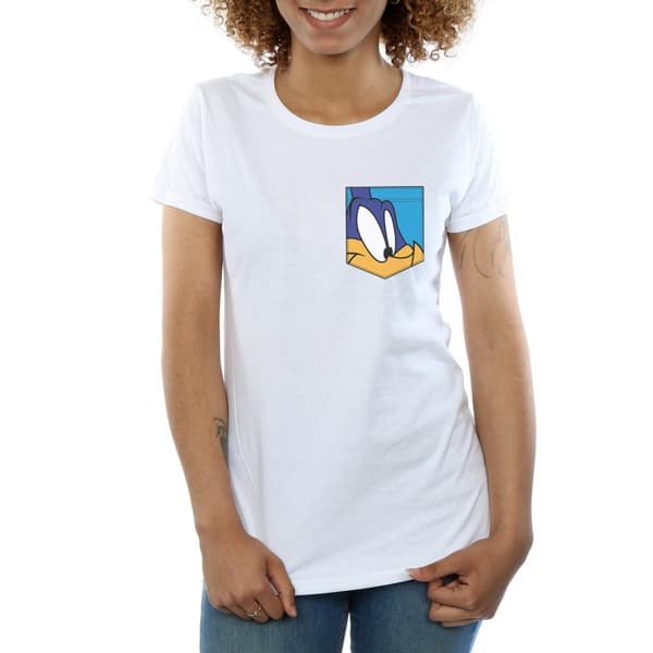 Looney Tunes Womens/Ladies Road Runner Face Faux Pocket Cotton T-Shirt