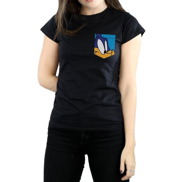 Looney Tunes Womens/Ladies Road Runner Face Faux Pocket Cotton T-Shirt