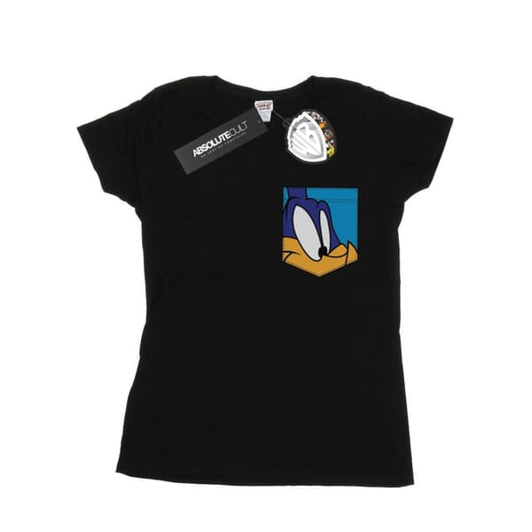 Looney Tunes Womens/Ladies Road Runner Face Faux Pocket Cotton T-Shirt