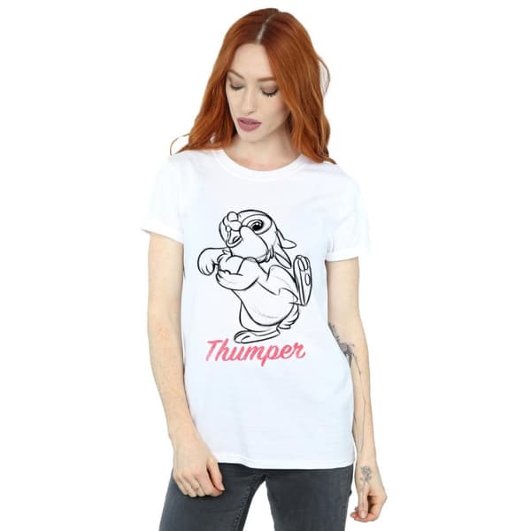 Disney Womens/Ladies Bambi Thumper Line Drawing Cotton Boyfriend T-Shirt
