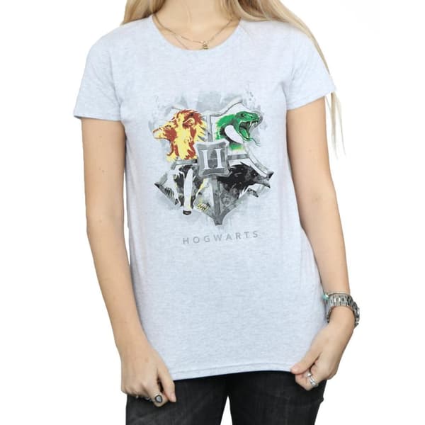 Harry Potter Dam/Tjej - Hogwarts - T-shirt i bomull med målad vapensköld