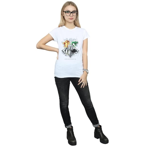 Harry Potter Dam/Tjej - Hogwarts - T-shirt i bomull med målad vapensköld