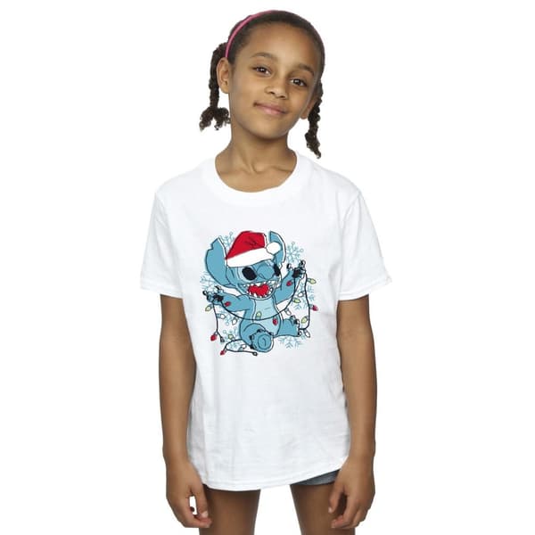 Disney Lilo And Stitch - T-shirt i bomull med skiss av julljus för flickor