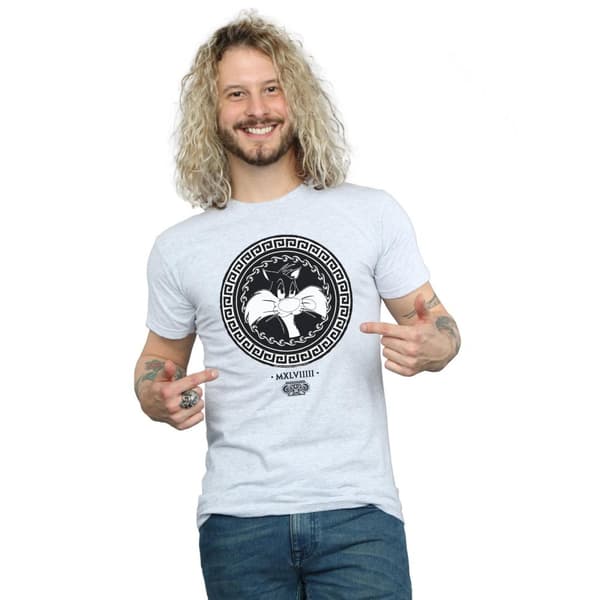 Looney Tunes Mens Sylvester Greek Circle T-Shirt