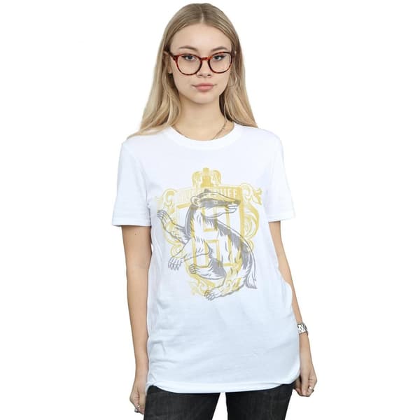 Harry Potter Womens/Ladies Hufflepuff Badger Crest Cotton Boyfriend T-Shirt
