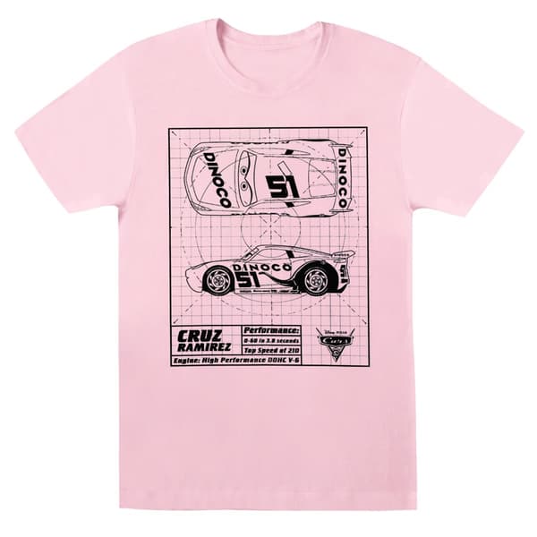 Disney Womens/Ladies Cars Cruz Ramirez Blueprint Cotton Boyfriend T-Shirt Baby Pink L