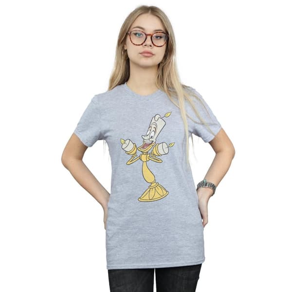 Disney Womens/Ladies Beauty And The Beast Lumiere Distressed Cotton Boyfriend T-Shirt
